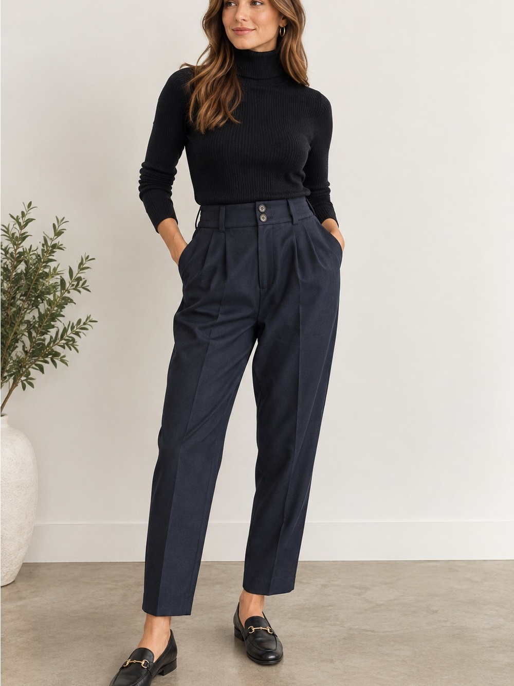 Vintage Sellecca 80s 90s Navy High Waist Pleated Trousers Pants Size 14